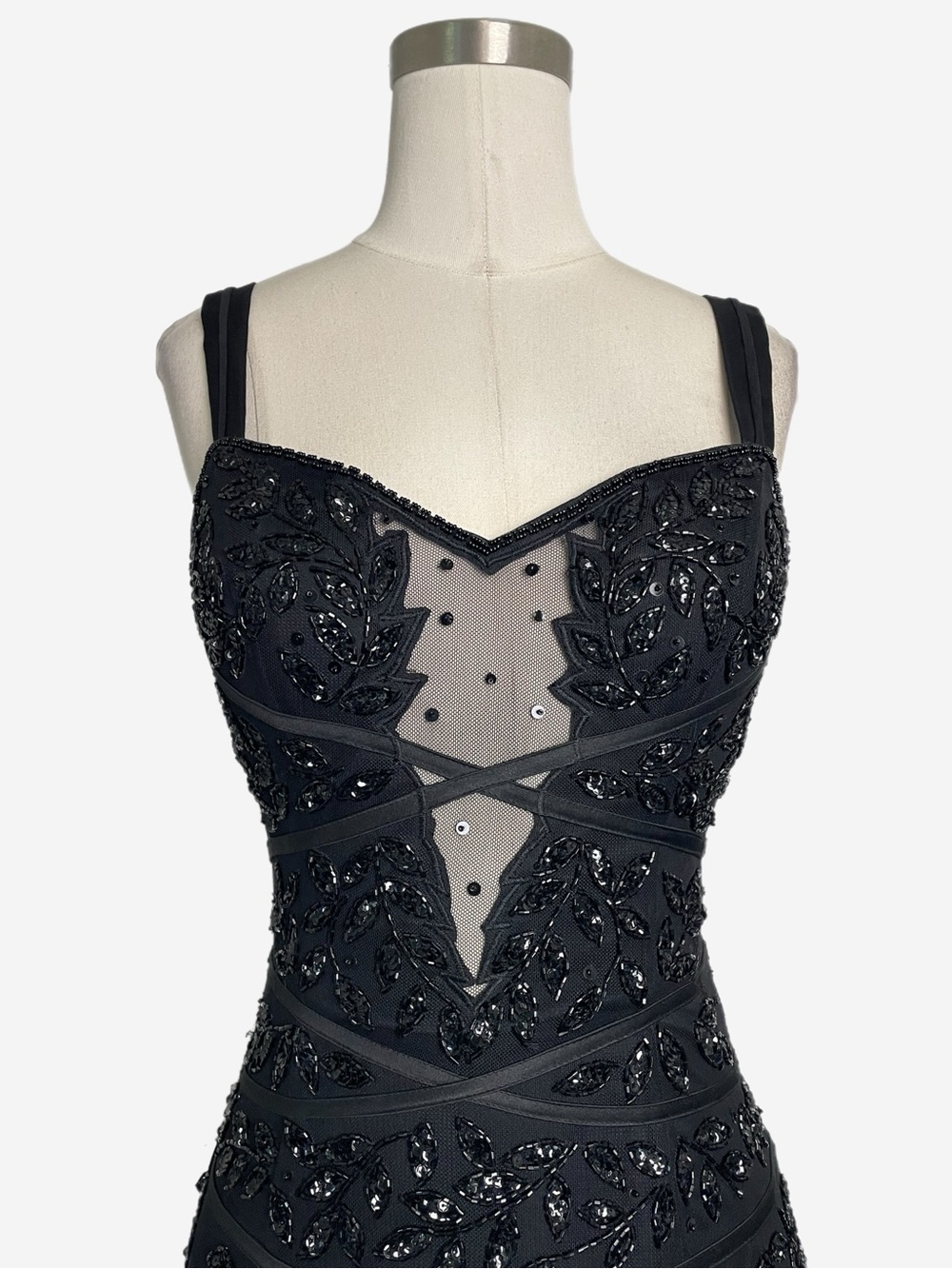 Cache black floral beaded sheer mesh paneled mermaid ball gown dark fairy XS - Picture 4 of 14